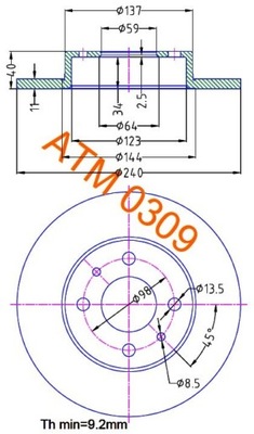 0309/ATM ДИСК HAM.PRZ. FIAT PUNTO SEICENTO 0309