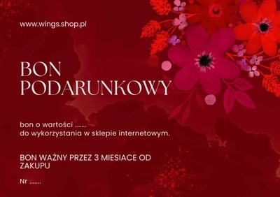 Karta Podarunkowa Voucher Podarunkowy Bon www.wings.shop.pl - 100 zł