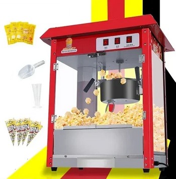 KOMERCYJNA MASZYNA DO POPCORN popkorn urządzenie CZERWONY z daszkiem 1300W