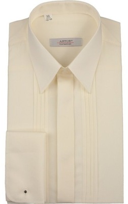 Elegancka koszula S 38 170-176 mankiet plisa ecrue