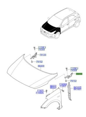 HYUNDAI I20 (2014-2020) ЛІВИЙ ЗАВІСА КАПОТУ ДВИГУНА