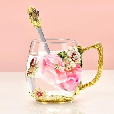 Walentynki - kwiat szklany kubek do herbaty prezenty