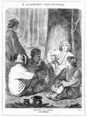 drzeworyt 1872 wg Grottgera: Hucuły w lesie