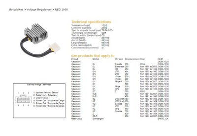 DZE REGULADOR DE TENSIÓN KAWASAKI EL/EN/EX/GPZ/KZ/Z (SH530-12) (21066-1030) (  