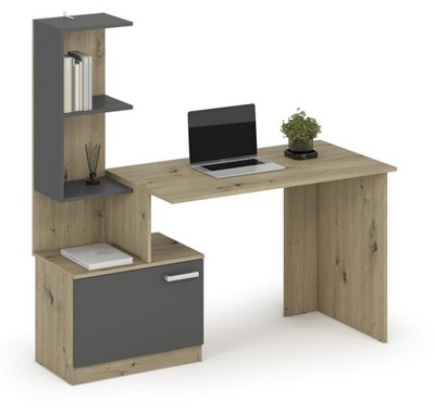 Biurko z półką MISO grafitowy / dąb artisan