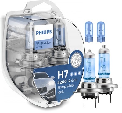 PHILIPS LEMPUTĖ H7 WHITEVISION ULTRA 4200K + W5W 