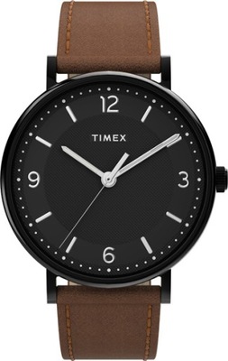 Zegarek męski na pasku brązowym Timex czarny