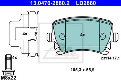 ATE 13.0470-2880.2 ZAPATAS CERÁMICOS PARTE TRASERA VW CADDY/EOS/GOLF/JETTA/PASSAT 05-  