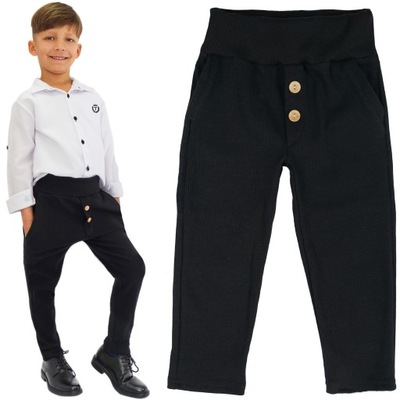 Czarne eleganckie spodnie wizytowe chłopięce slim z wyciąganą gumką r 122