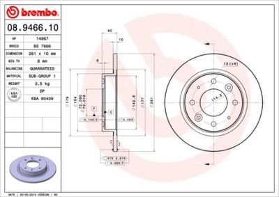 BREMBO 08.9466.10 ДИСК ТОРМОЗНОЙ