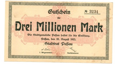 [M2200] Niemcy 3 millionen mark 1923 Passau