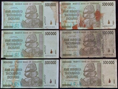#025. Banknot Zimbabwe 500 000$ 2008r. Seria AB Obiegowy