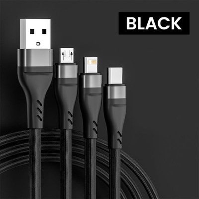 Black 1.2m 100W 3 in 1 Micro usb Type C cable 6A super fast charging Cable