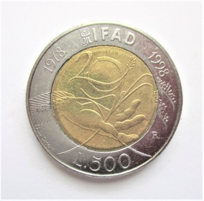 500 Lirów 1998 r. Italia 20 LAT I.F.A.D.