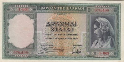 Grecja 1000 drachma 1939 stan UNC