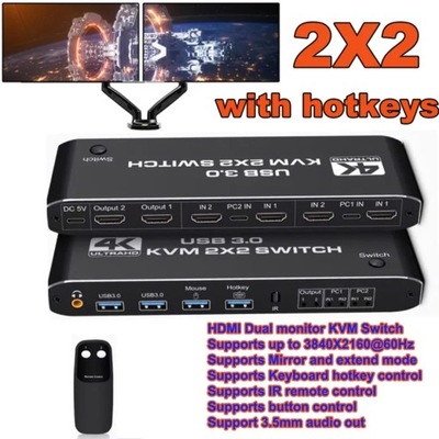 2x2 HDMI przełącznik kvm 4K 60Hz podwójny Monitor