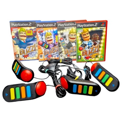 Gra KONTROLERY BUZZ BUZZERY PS2 / PS3 + ZESTAW 4 GIER BUZZ PlayStation PS2