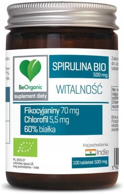 BEORGANIC Spirulina BIO 500mg ZMĘCZENIE 100T