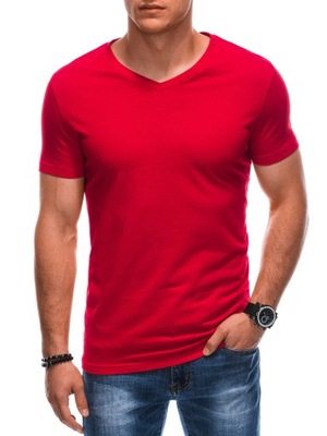 T-shirt męski basic V-neck EM-TSBS-0101 czerwony V6 XL