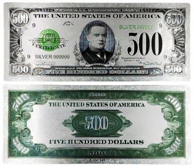 500 DOLARÓW 1928 Srebrzony Banknot Kolekcjonerski