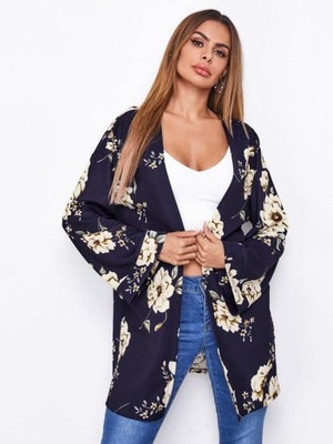 Sweter luźny narzutka kimono nietoperz w kwiaty