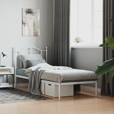 Metalowa rama łóżka z wezgłowiem biała 90x200 cm