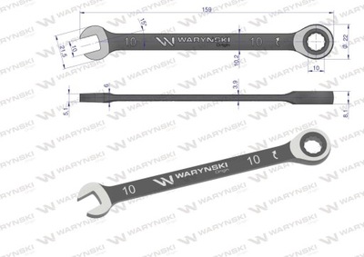 Klucz płasko-oczkowy 10 mm z grzechotką. Waryński