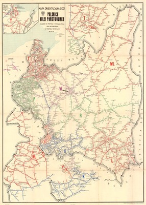 Stara mapa Polskie Koleje Państwowe 1939r. 70x50cm