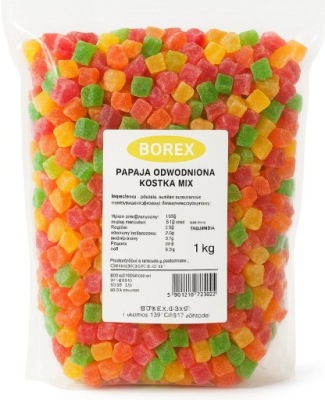 PAPAJA ODWODNIONA KANDYZOWANA KOSTKA MIX KOLORÓW 1KG