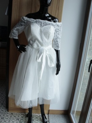 Krótka suknia ślubna lekko złamana biel 14