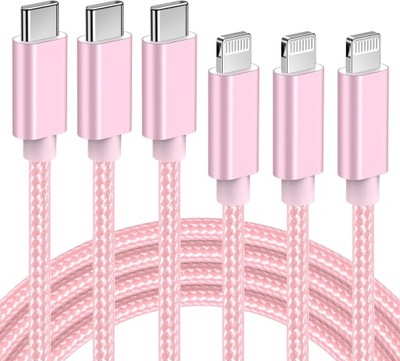 Kabel USB-C do iPhone Lightning 2 metry, 3 sztuki | Różowy