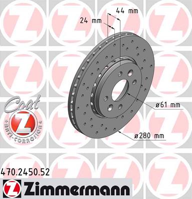 ZIMMERMANN SPORT RENAULT CAPTUR 280MM ДИСКИ ТОРМОЗНЫЕ ПЕРЕД 470.2450.52