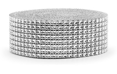 Taśma z cyrkoniami diamentowa srebrna 4 cm x 9 m