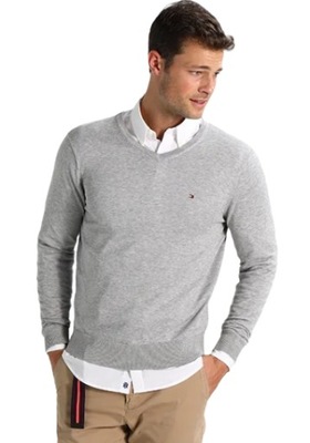 TOMMY HILFIGER SWETER MĘSKIE V-NECK SZARY