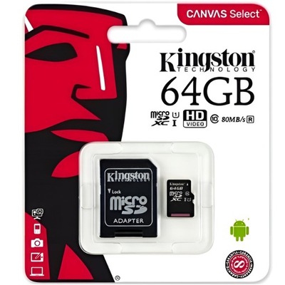 Pamäťová karta 64GB Micro SD KINGSTON SDCS2 Class 10 V10 A2 100Mb/s adaptér