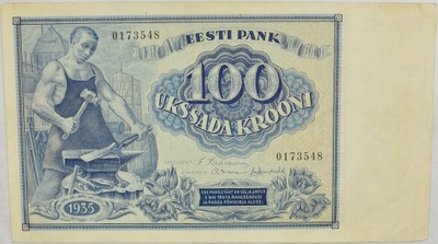 21.Estonia, 100 Koron 1935 rzadki, P.66.a, St.3+