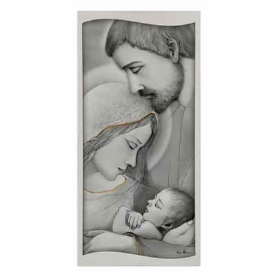 Obraz Świętej Rodziny malowany na drewnie | Rozmiar: 18x36 cm