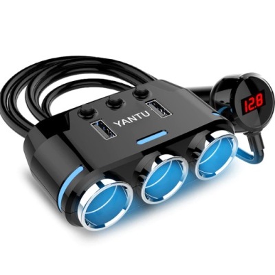 Тройник распределитель тройник na 3 разъём прикуривателя woltomierz 2x usb фото №1