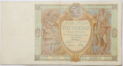 Banknot 50 Złotych - 1929 rok - Ser. D V.