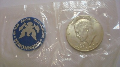 USA 1 Dolar 1971 S Eisenhower srebro + medal