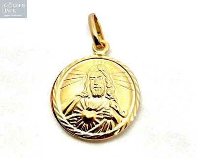 Złota okrągła zawieszka medalik szkaplerz Jezus złoto p 585 waga 1,58g