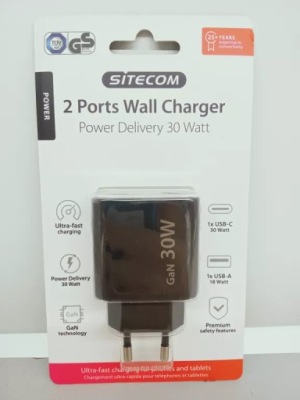 SZYBKA ŁADOWARKA ŚCIENNA SITECOM GAN 30 W USB C USB A