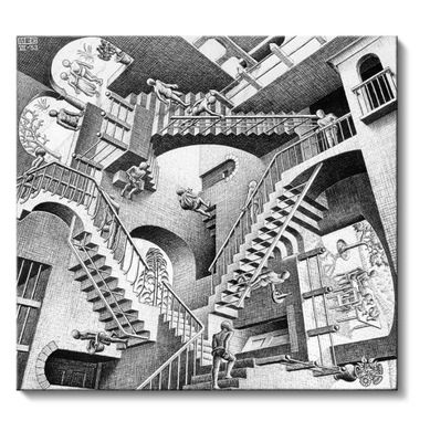 M. C. Escher, litografia "Relativity", 93x100 cm