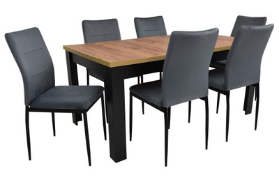 Komplet stół 90x160/200 cm i 6 krzeseł w kolorze szarym