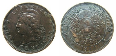 645. ARGENTYNA, 2 CENTAVOS, 1890, śr.30mm