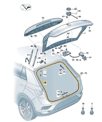 Прокладка крышки багажника чёрный сатиновая vw t-roc oe: 2ga827705c9b9 фото №1