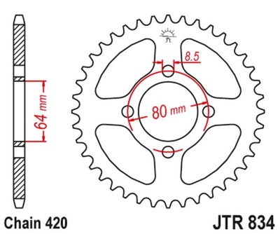 JT ЗУБЧАТКА ЗАДНЯ 834 32 YAMAHA BW 80 '86-90, PW 80 '83-06, LB 50 '86-94