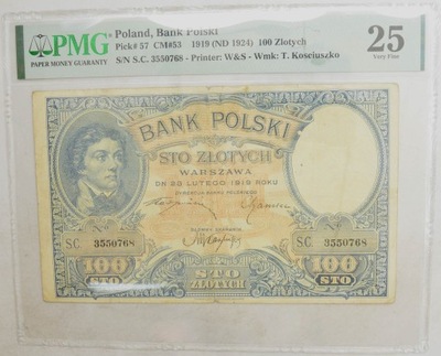 7.hh.II RP, 100 Złotych 1919 S.C, M.53, PMG 25