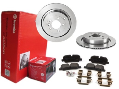 Гальмівні диски + гальмівні колодки brembo задня land rover discovery iv фото №1