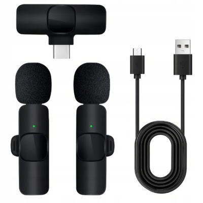 2x Mikrofon Bezprzewodowy Krawatowy USB-C Klips Android Streaming Live Vlog